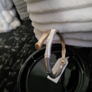 Sliver and gold bypass bangle hinged bracelet